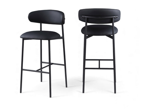 Opal Black Vegan Leather Upholstered Bar Stool, 2-Piece (Style 2)