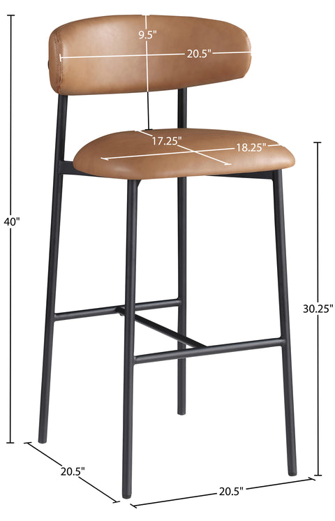 Opal Cognac Vegan Leather Upholstered Bar Stool, 2-Piece (Style 2)