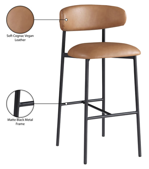 Opal Cognac Vegan Leather Upholstered Bar Stool, 2-Piece (Style 2)