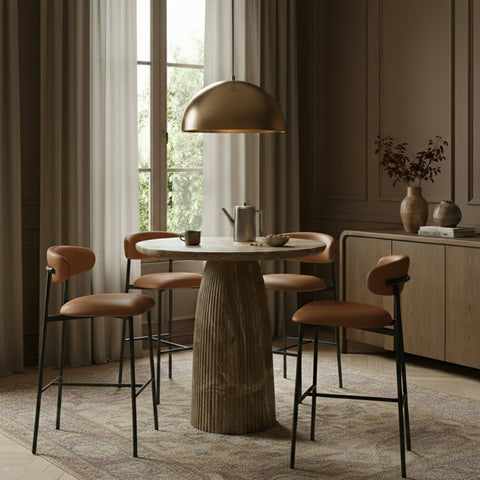 Opal Cognac Vegan Leather Upholstered Bar Stool, 2-Piece (Style 2)
