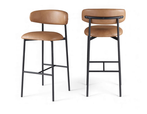 Opal Cognac Vegan Leather Upholstered Bar Stool, 2-Piece (Style 2)