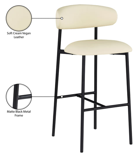 Opal Cream Vegan Leather Upholstered Bar Stool, 2-Piece (Style 2)