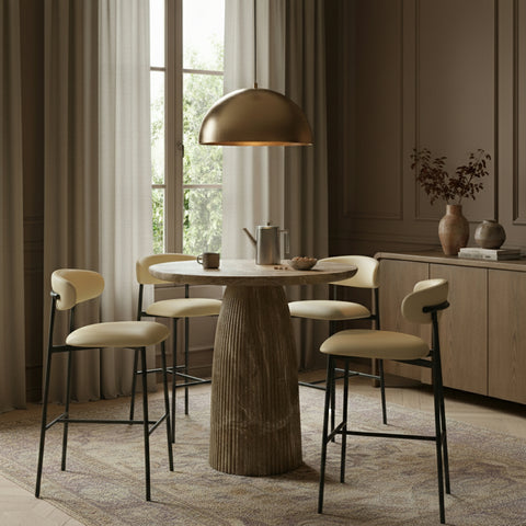 Opal Cream Vegan Leather Upholstered Bar Stool, 2-Piece (Style 2)