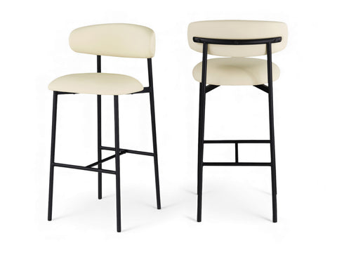 Opal Cream Vegan Leather Upholstered Bar Stool, 2-Piece (Style 2)