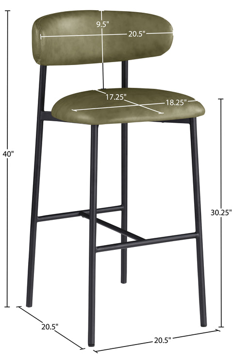 Opal Olive Vegan Leather Upholstered Bar Stool, 2-Piece