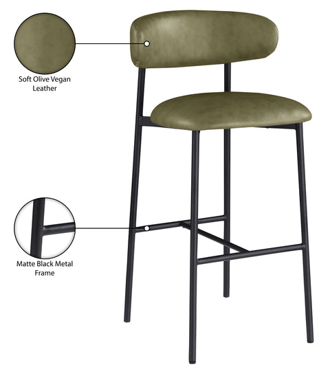 Opal Olive Vegan Leather Upholstered Bar Stool, 2-Piece