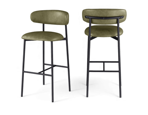 Opal Olive Vegan Leather Upholstered Bar Stool, 2-Piece