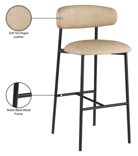 Opal Tan Vegan Leather Upholstered Bar Stool, 2-Piece