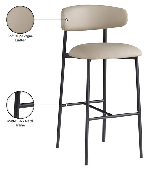 Opal Taupe Vegan Leather Upholstered Bar Stool, 2-Piece (Style 2)
