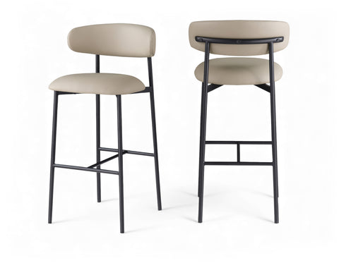 Opal Taupe Vegan Leather Upholstered Bar Stool, 2-Piece (Style 2)