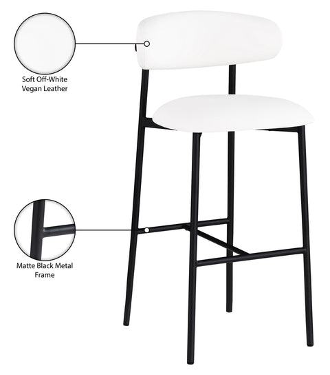 Opal White Vegan Leather Upholstered Bar Stool, 2-Piece (Style 2)