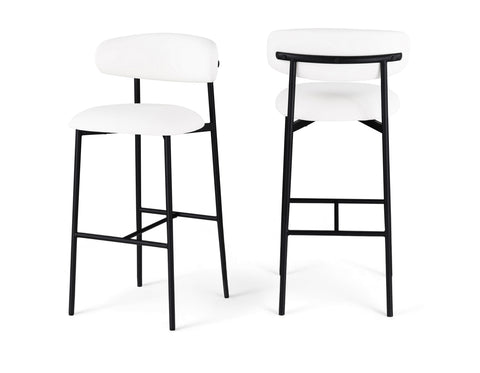Opal White Vegan Leather Upholstered Bar Stool, 2-Piece (Style 2)
