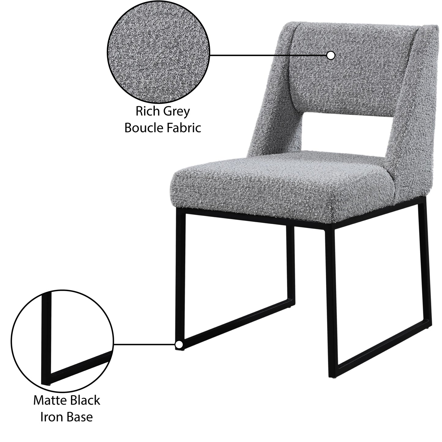 mykonos grey boucle fabric dining chair c