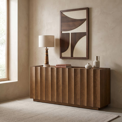 Lennox Brown Oak Veneer And Solid Wood Sideboard / Buffet, 1 Piece