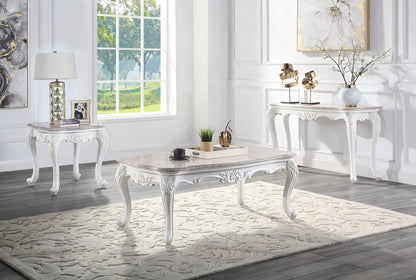 Corra End Table, Marble Top & White Finish