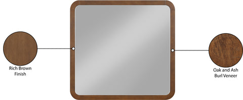 Lennox 42" Brown Ash Burl Veneer And Solid Wood Frame Mirror, 1 Piece