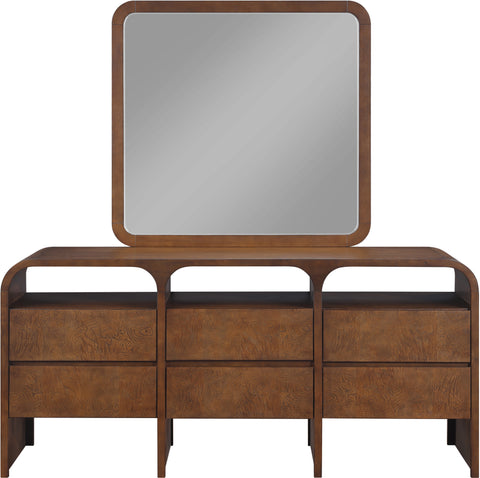 Lennox 42" Brown Ash Burl Veneer And Solid Wood Frame Mirror, 1 Piece