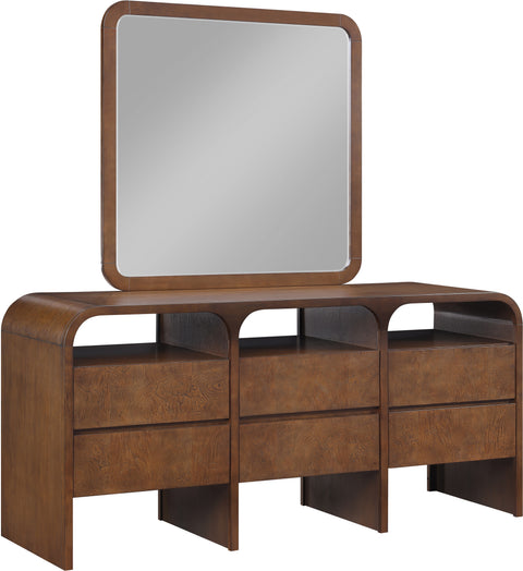 Lennox 42" Brown Ash Burl Veneer And Solid Wood Frame Mirror, 1 Piece
