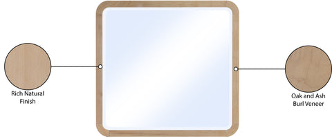 Lennox 42" Natural Ash Burl Veneer And Solid Wood Frame Mirror, 1 Piece