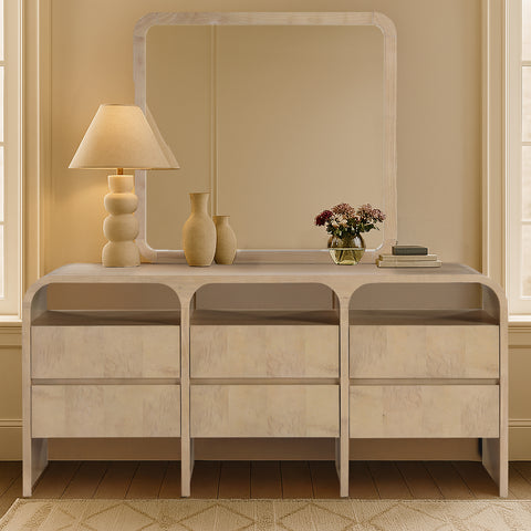 Lennox 42" Natural Ash Burl Veneer And Solid Wood Frame Mirror, 1 Piece