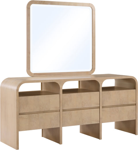 Lennox 42" Natural Ash Burl Veneer And Solid Wood Frame Mirror, 1 Piece