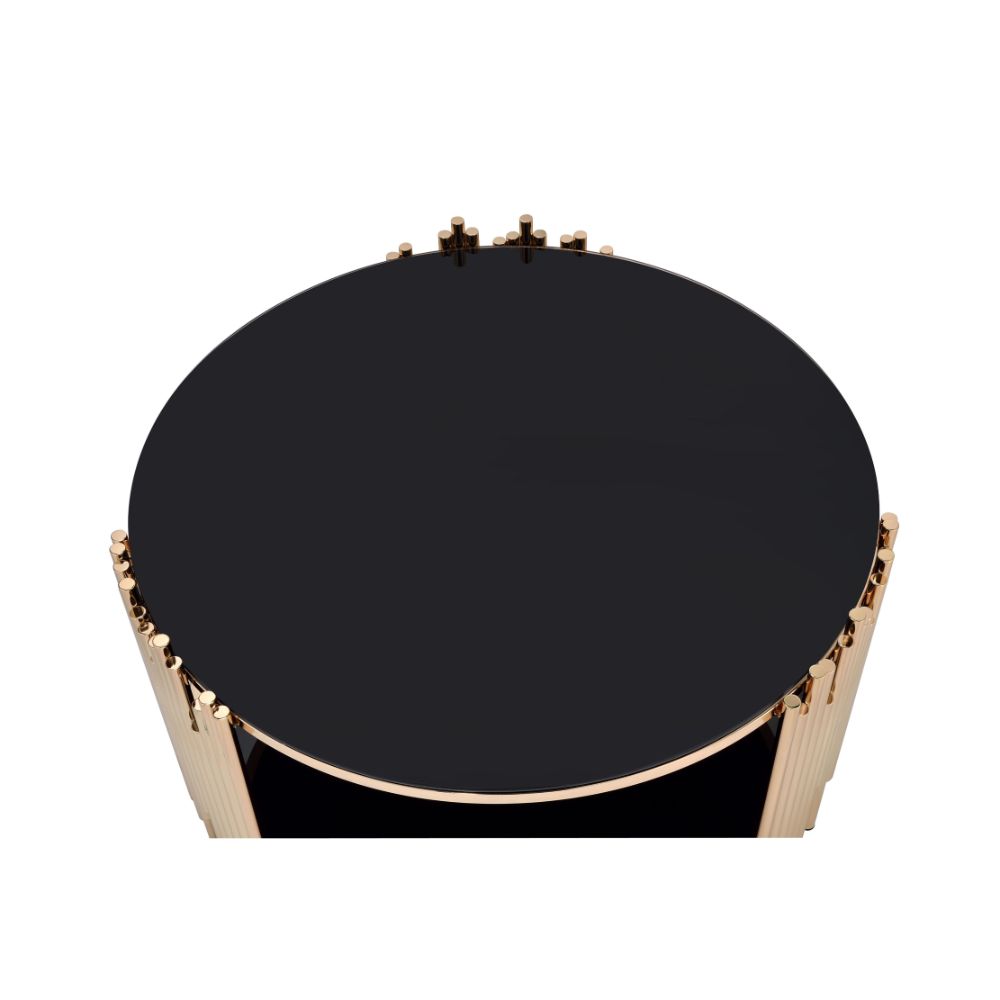 jagger coffee table, black glass & gold finish