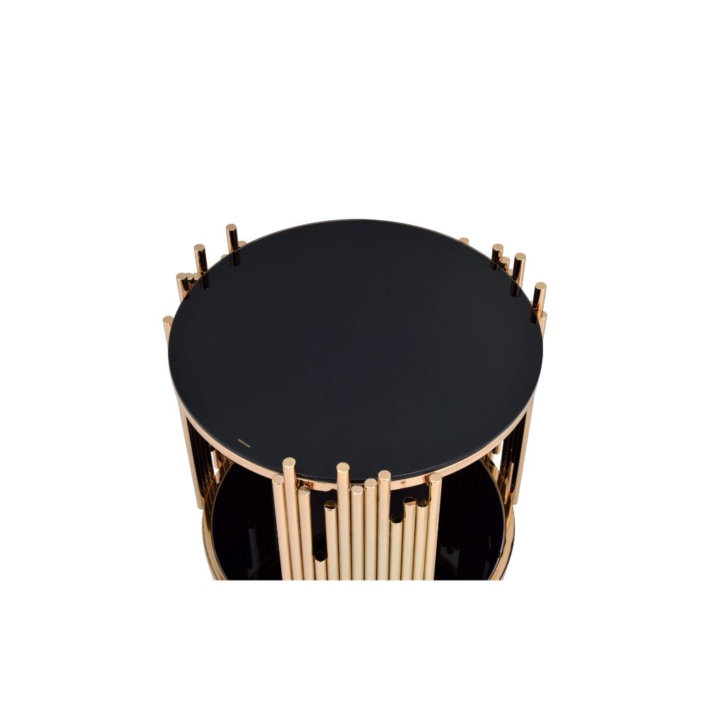 jagger end table, black glass & gold finish