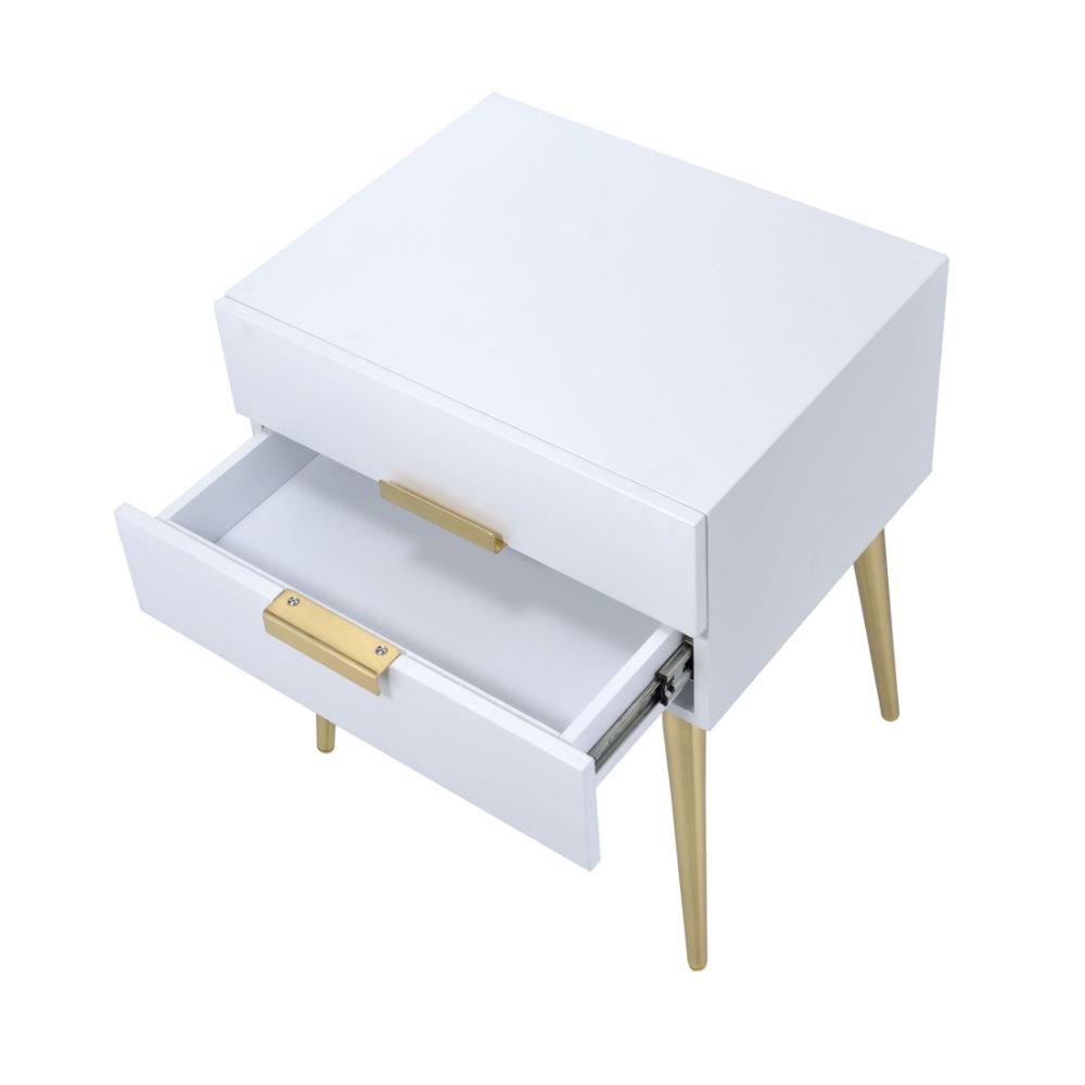 jago end table, white & gold finish