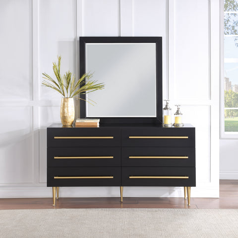 Rhea 36" Black Wood Veneer Frame Mirror, 1 Piece
