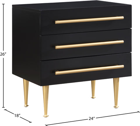 Rhea 24" Black Wood Veneer And Iron Nightstand, 1 Piece