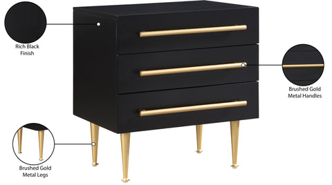 Rhea 24" Black Wood Veneer And Iron Nightstand, 1 Piece