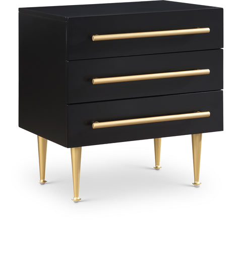 Rhea 24" Black Wood Veneer And Iron Nightstand, 1 Piece