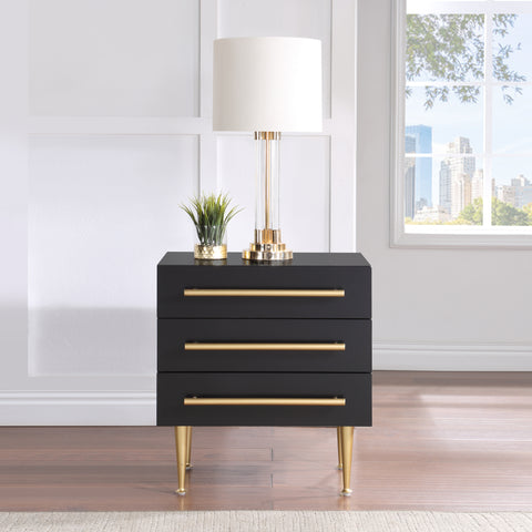 Rhea 24" Black Wood Veneer And Iron Nightstand, 1 Piece