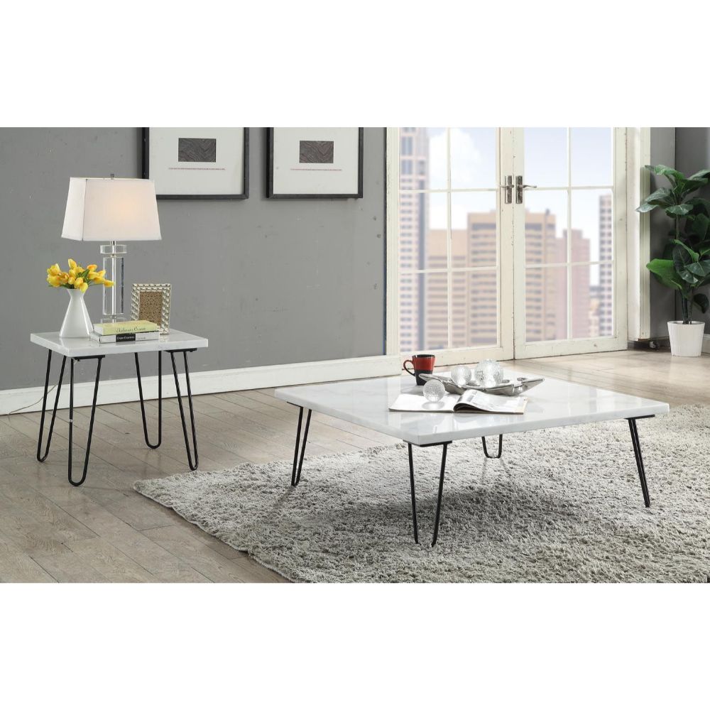 jairo coffee table, white marble top & black finish