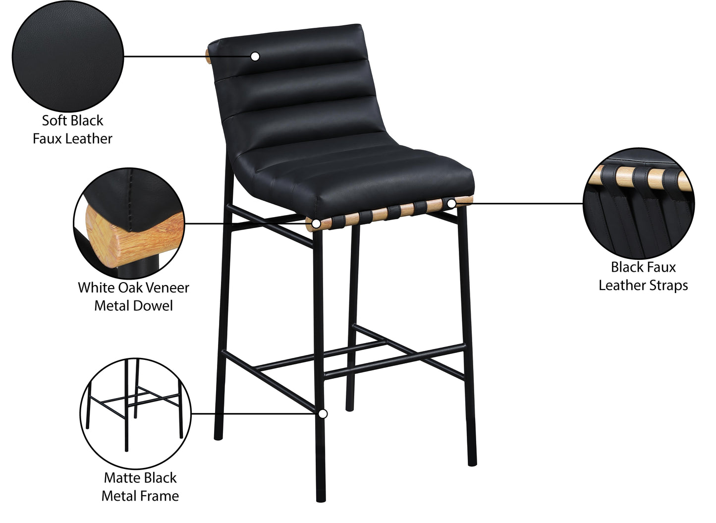 hannah black faux leather bar stool c