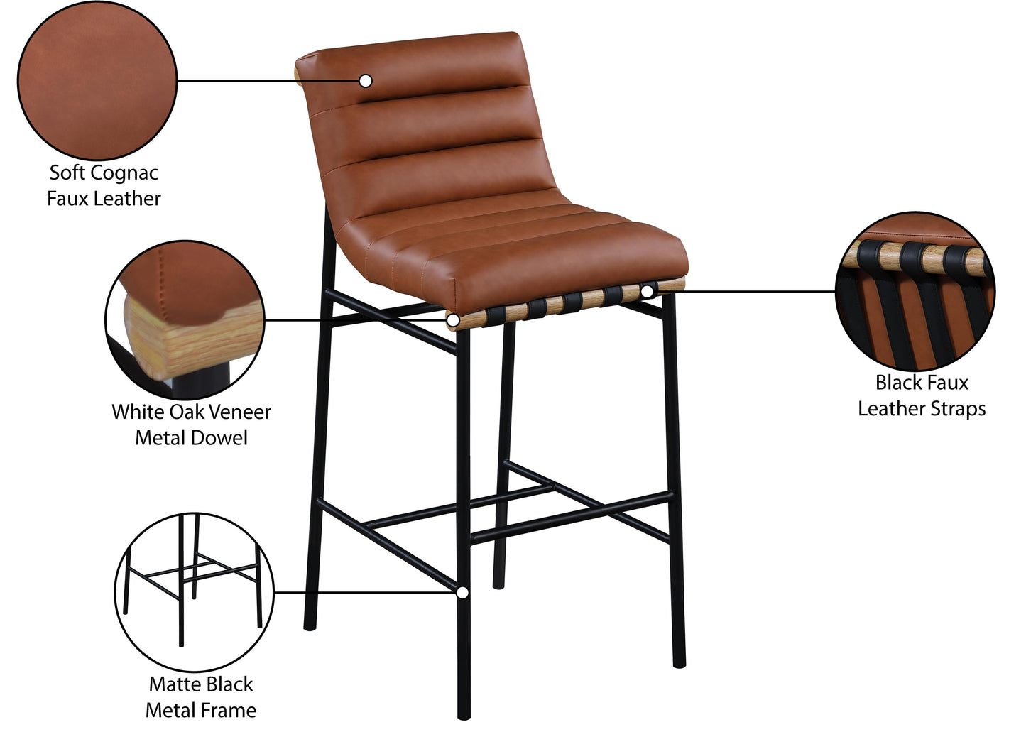 hannah cognac faux leather bar stool c