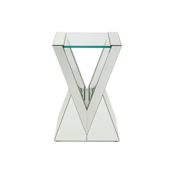 calan end table, clear glass, mirrored & faux diamonds