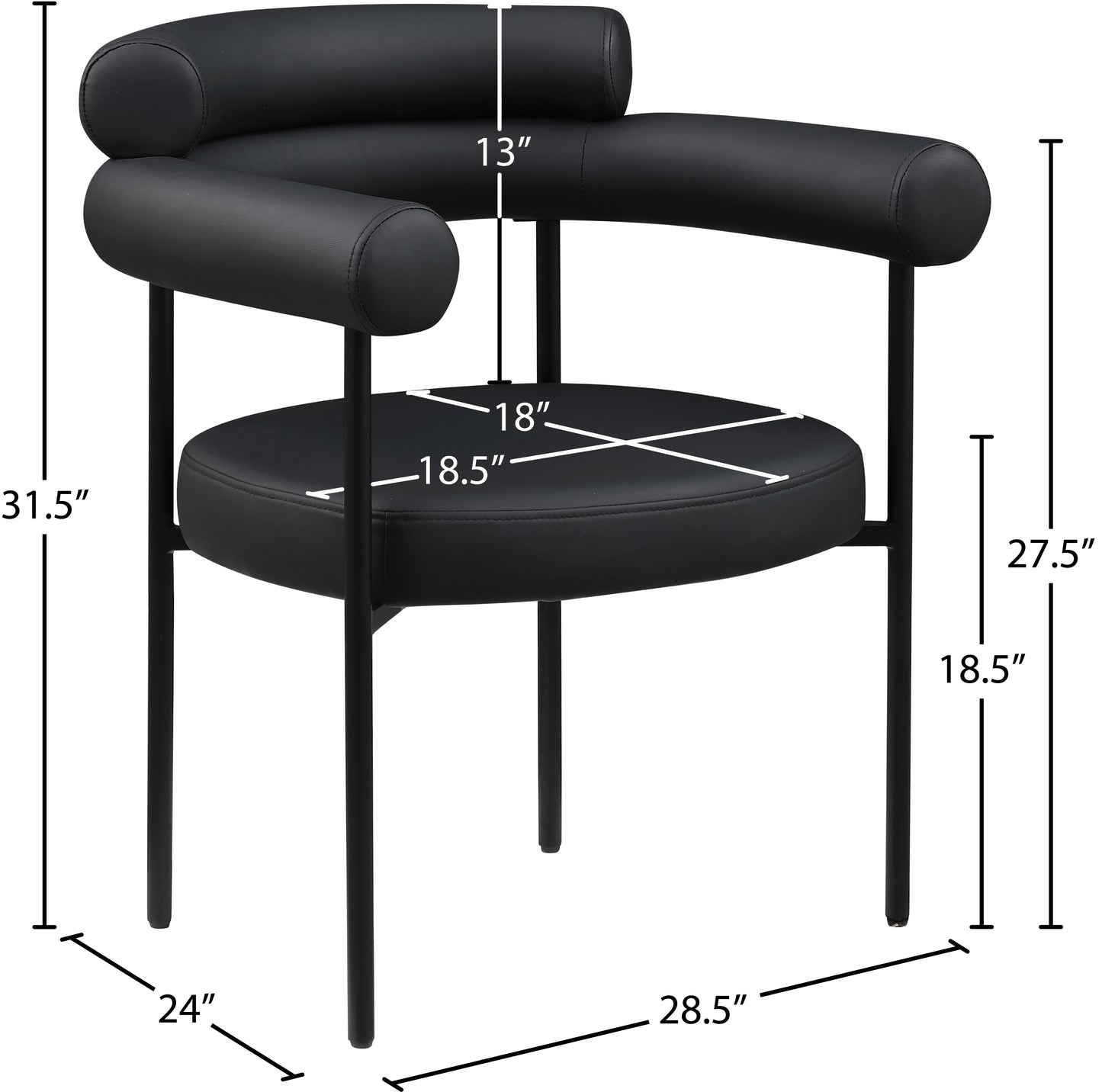 santorini black vegan leather dining chair