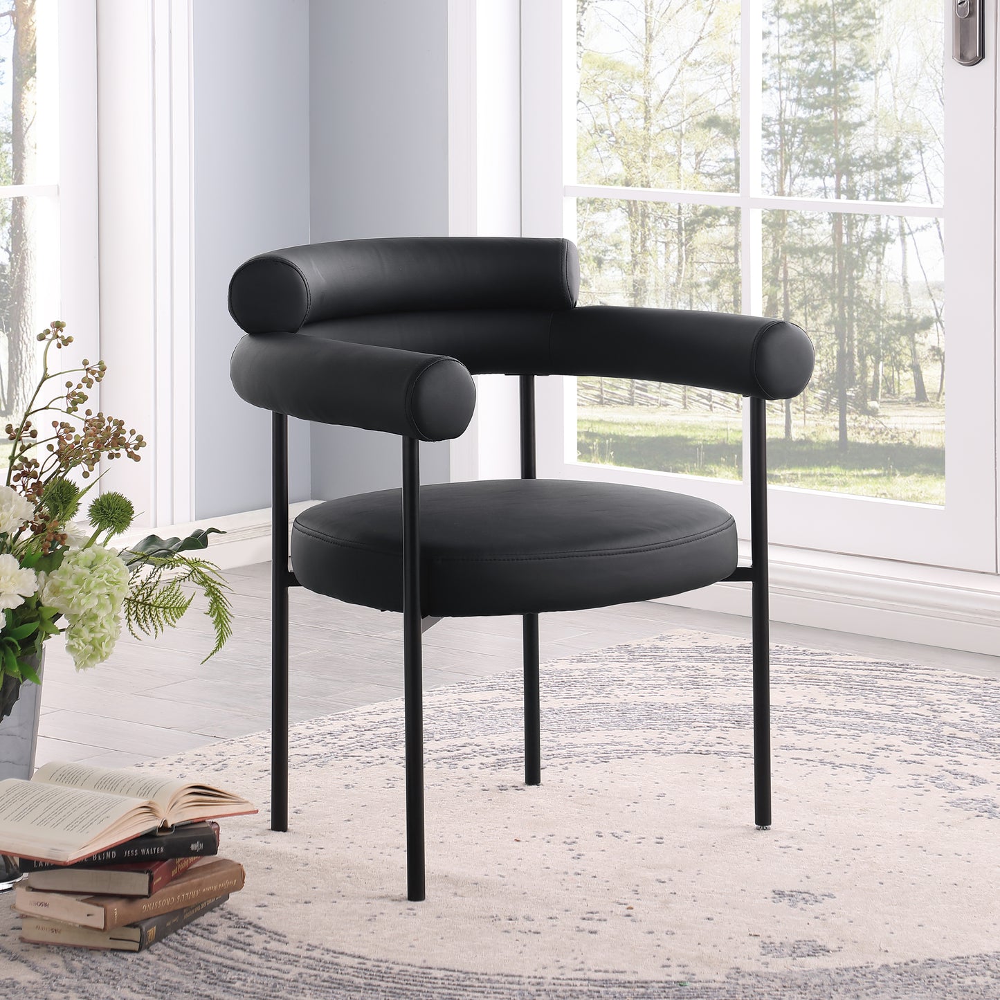 santorini black vegan leather dining chair