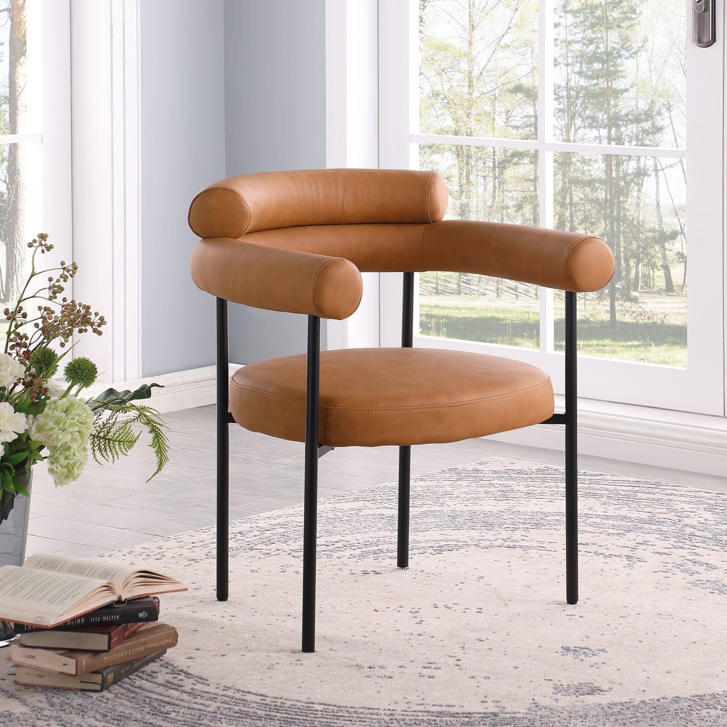 santorini cognac vegan leather dining chair