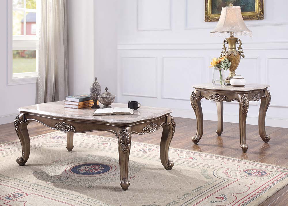 crosby coffee table, marble top & champagne finish