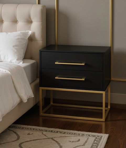 Florence 22" Black Wood Veneer And Iron Nightstand, 1 Piece