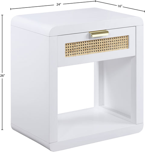 Florence 24" White Poplar Wood And Natural Cane Nightstand, 1 Piece