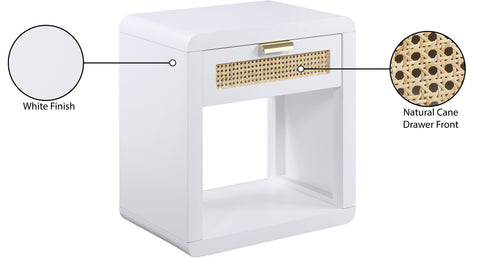 Florence 24" White Poplar Wood And Natural Cane Nightstand, 1 Piece