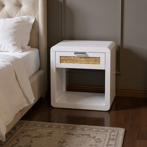 Florence 24" White Poplar Wood And Natural Cane Nightstand, 1 Piece