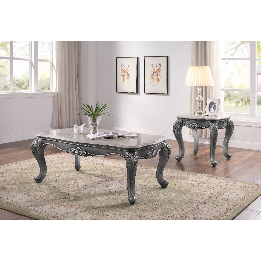 daveigh coffee table, marble top & platinum finish