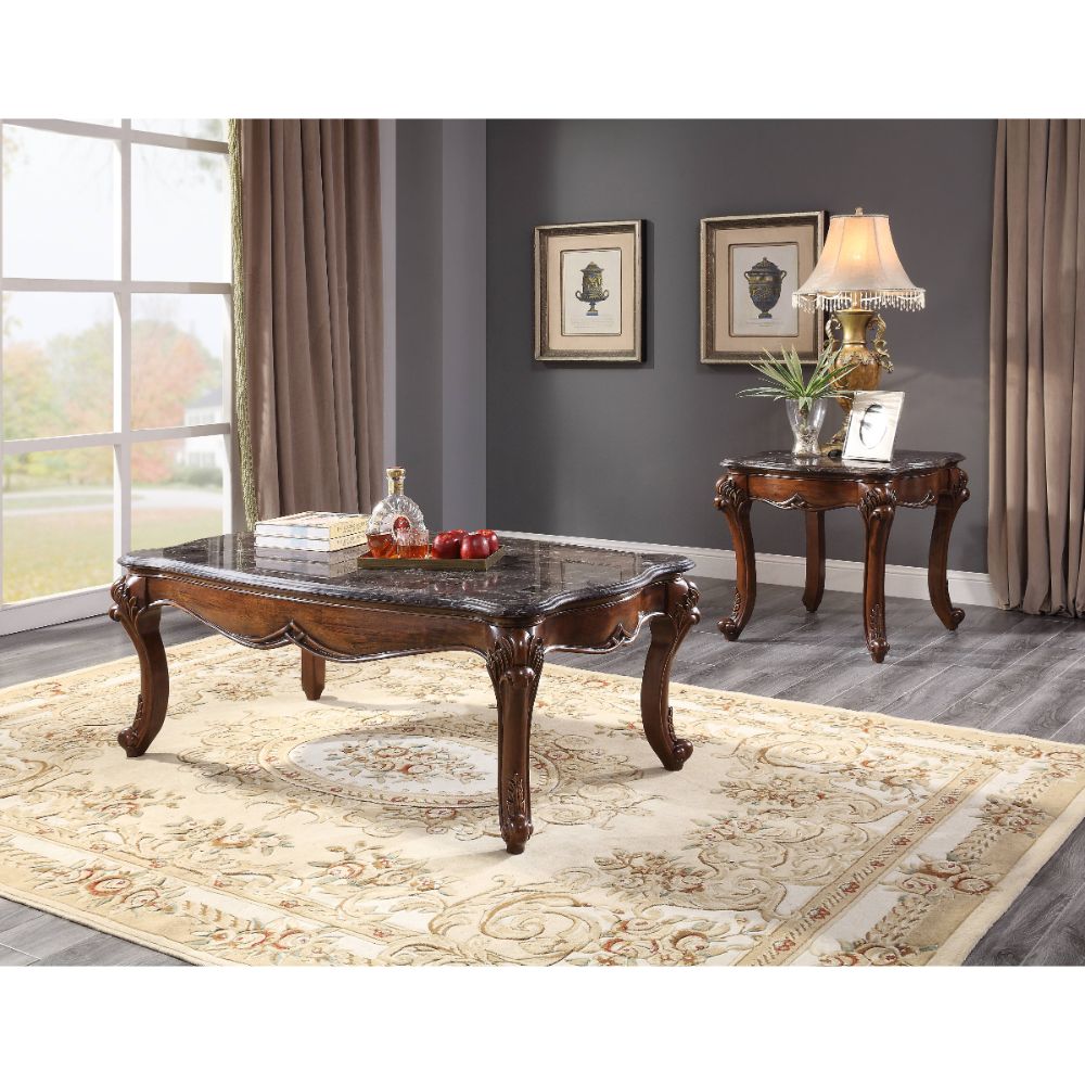 dayana coffee table, marble top & cherry finish