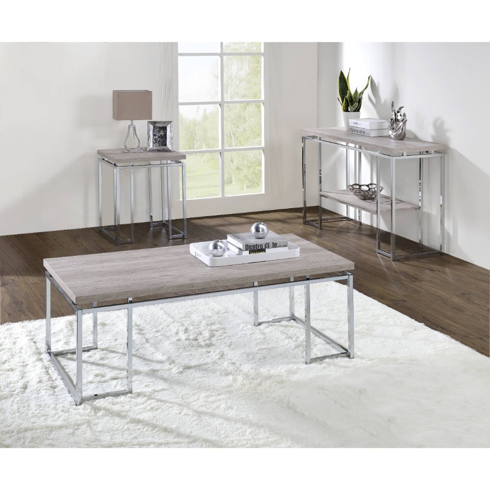 jason chafik coffee table, natural oak & chrome finish