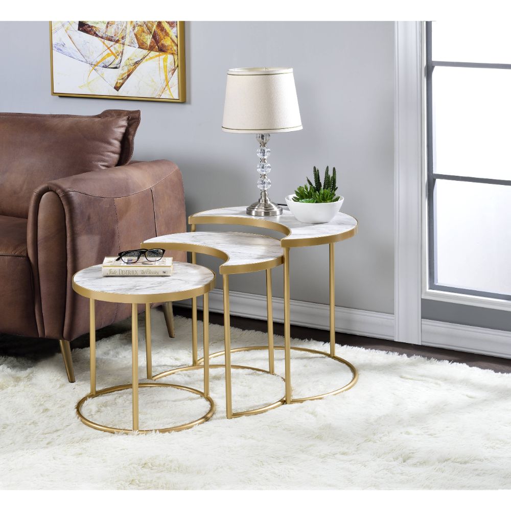 jaszira nesting table set, faux marble top & gold finish