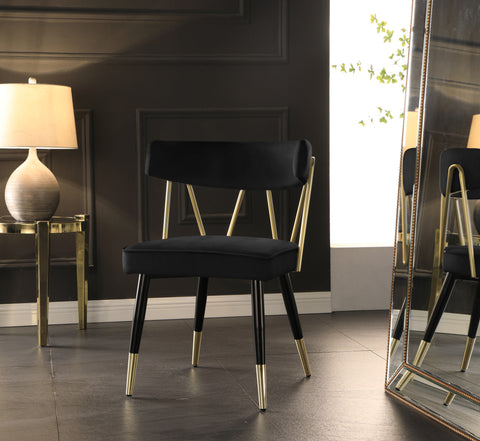 Lennox Black Velvet Upholstered Dining Chair, 2-Piece
